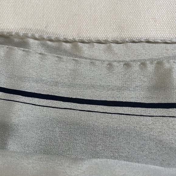 YSL Silk Scarf. Beige with navy border. YSL logo. Approximately 26”x26” - Picture 4 of 5